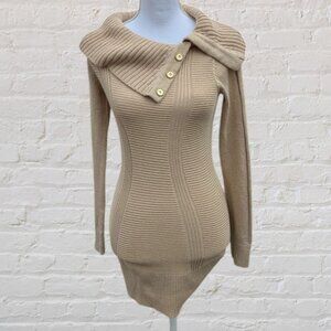 Style & Co Ribbed Button Cowl Neck Tunic Sweater Metallic Gold SZ MP